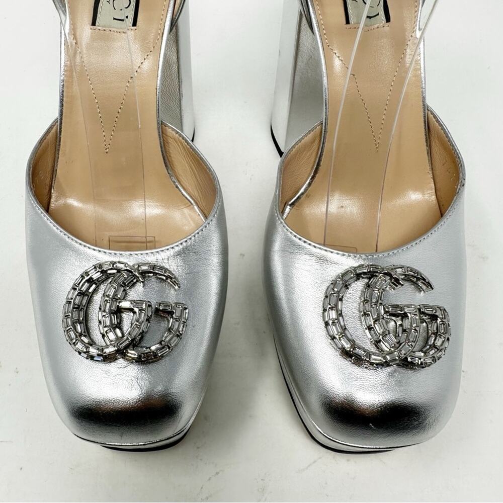 Gucci GG Crystal Metallic Leather Platform Heels Womens Size EU 38.5 - Picture 3 of 13